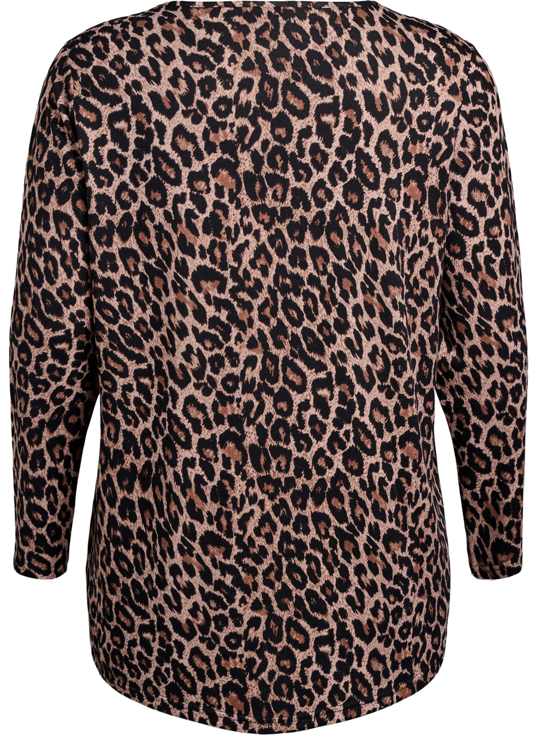ZizziLuipaardprint blouse met lange mouwen, Bruin, Packshot image number 1