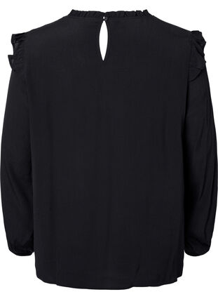 Viscose blouse met ruches en kant, Black, Packshot image number 1
