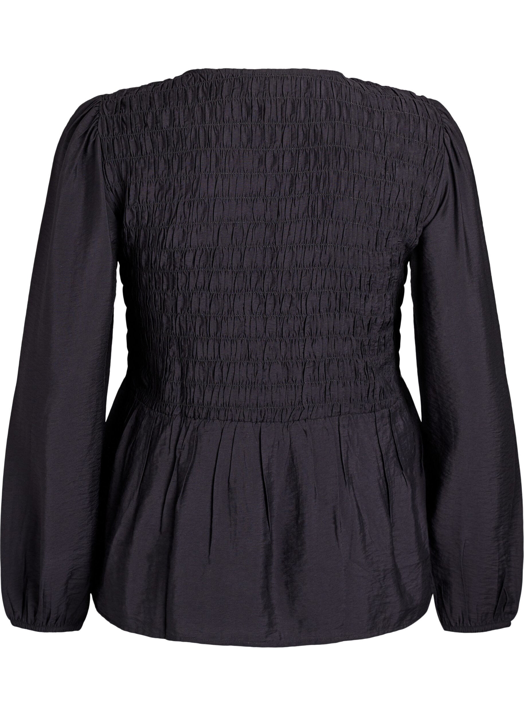 Zizzi Blouse avec smocks et manches longues, Noir, Packshot image number 1