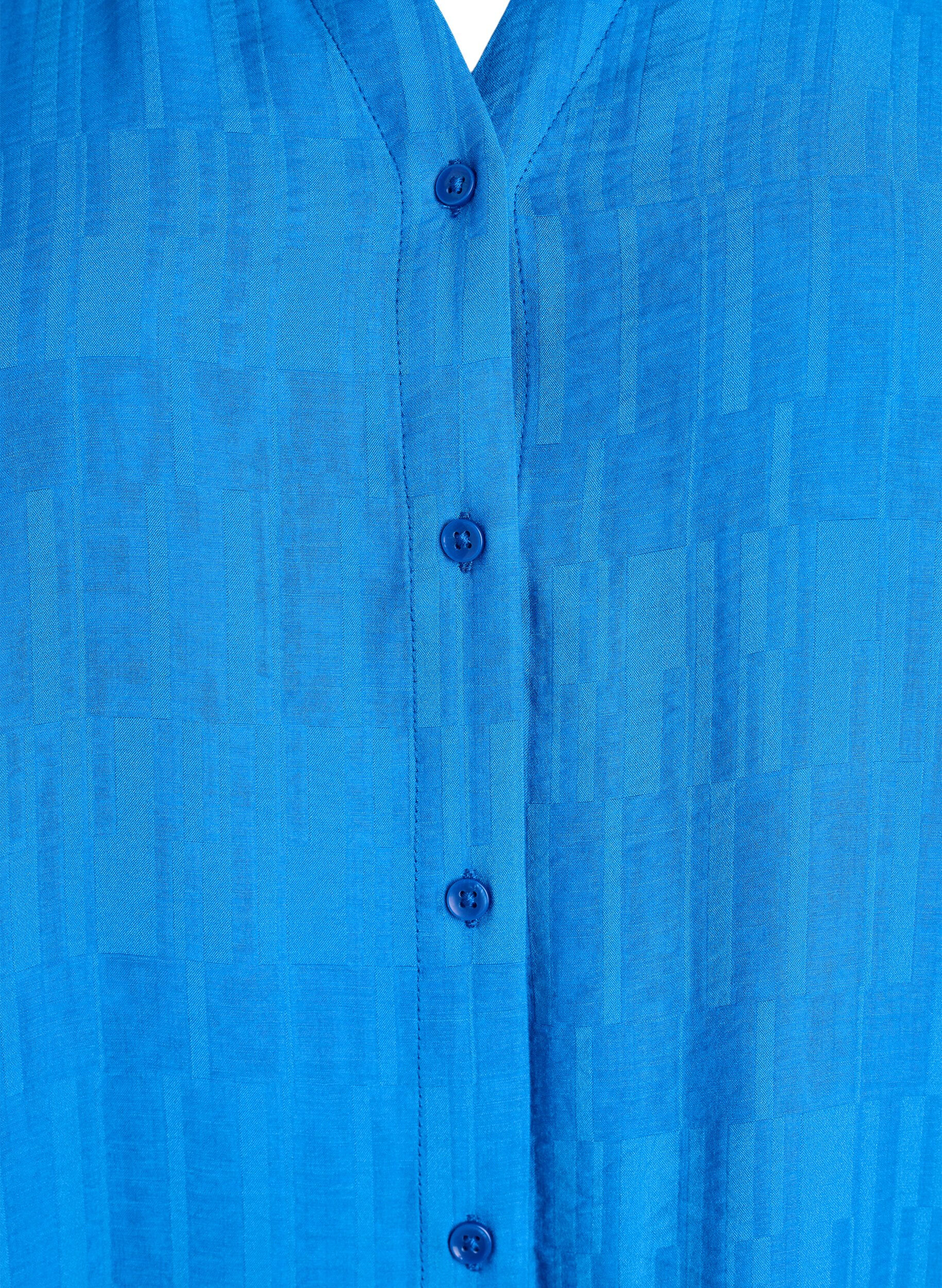 Zizzi Chemise ample avec texture et col en V, Bleu, Packshot image number 2