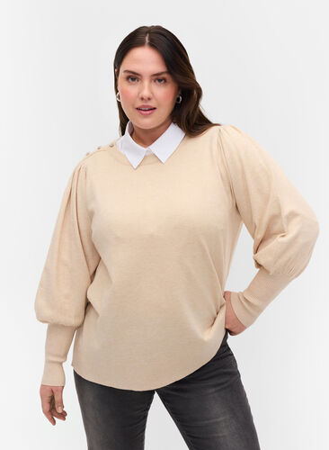 Pull en tricot à manches bouffantes, Birch Mel, Model image number 0
