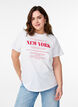 T-shirt avec imprim&eacute; de texte et col rond, Blanc, Model image number 0
