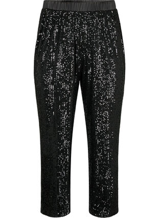 Pantalon à paillettes à taille élastique, Black, Packshot image number 0