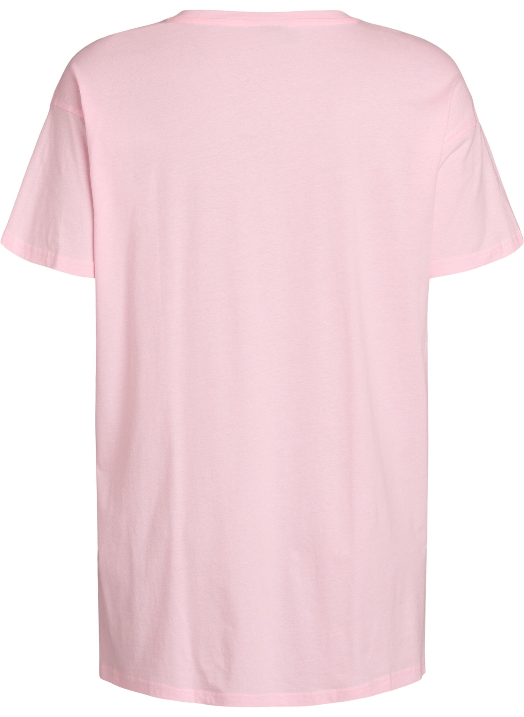 Zizzi T-shirt de nuit long en coton bio avec imprim&eacute;, Rose poudr&eacute;e, Packshot image number 1