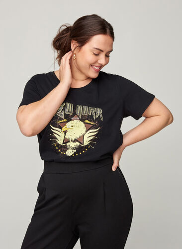T-shirt en coton à manches courtes avec imprimé, Black, Model image number 0