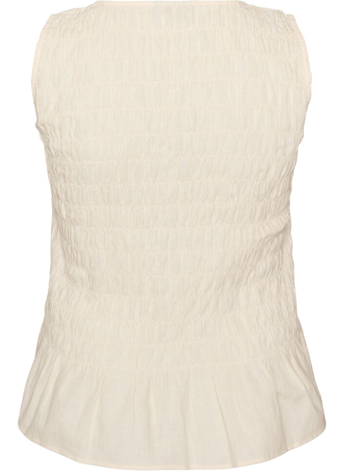 Top sans manches en coton et lin avec smocks, Vanille, Packshot image number 1