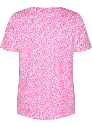 T-shirt en coton à fleurs avec col en V, Shocking Pink AOP, Packshot image number 1