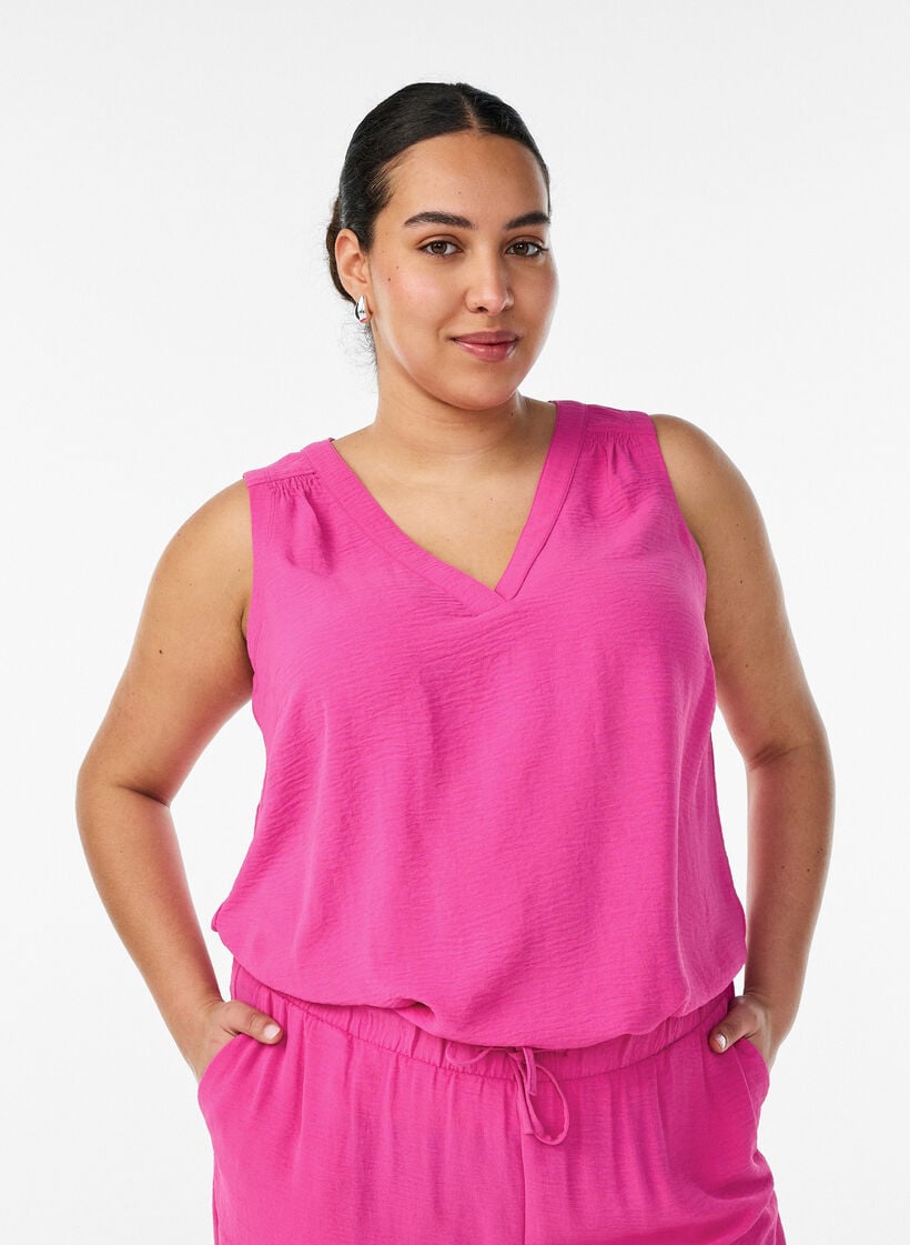 Mouwloze top met kreukeffecten, Roze, Model image number 0