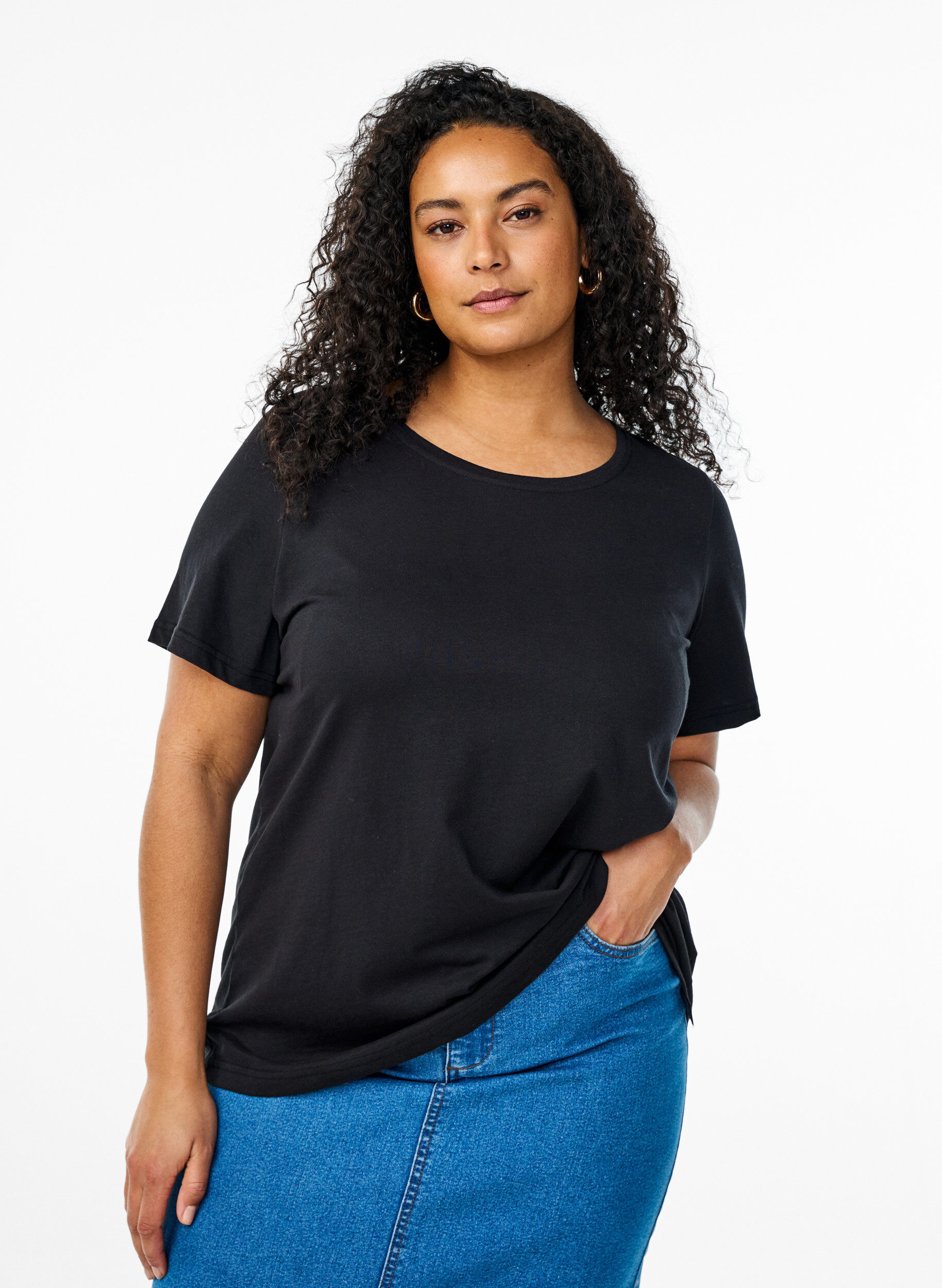 Zizzi FLASH - Lot de 2 t-shirts &agrave; col rond, Black/Black, Model image number 0