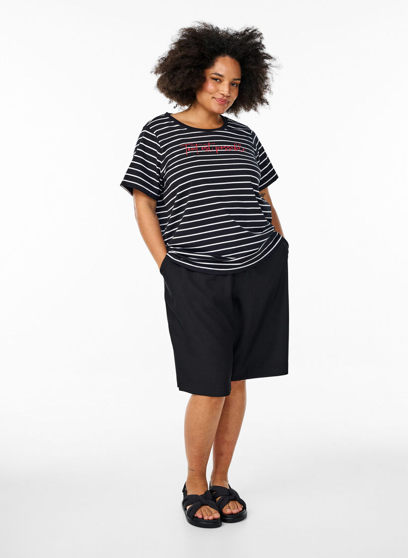 Gestreept T-shirt met tekstprint, Zwart, Model image number 1