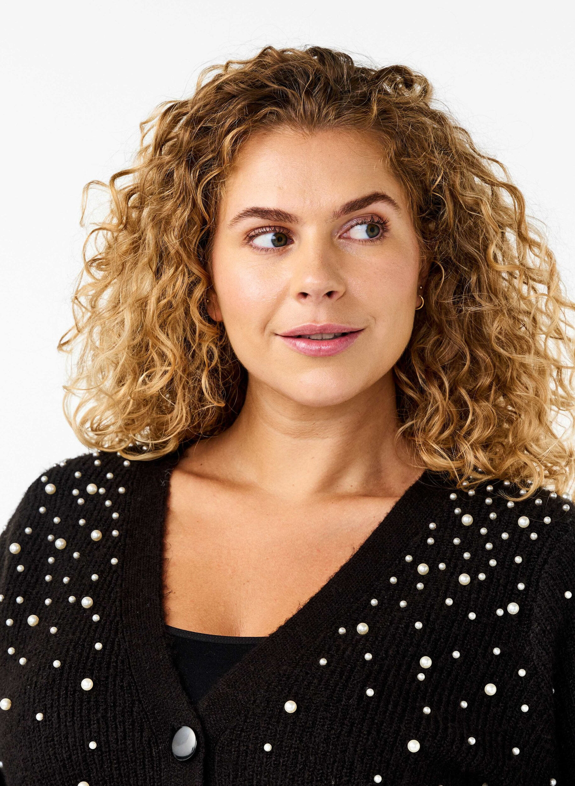 ZizziGebreid vest met kralen, Black White Pearls, Model image number 2