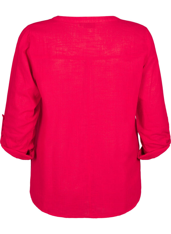 Katoenen blouse met een V-hals, Rood, Packshot image number 1