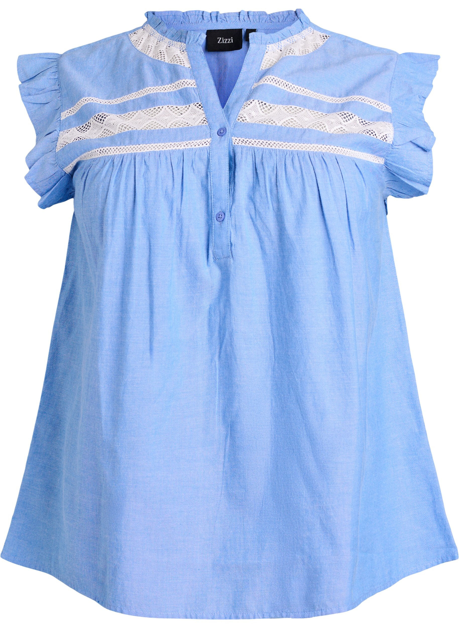 Katoenen blouse zonder mouwen met rucheranden