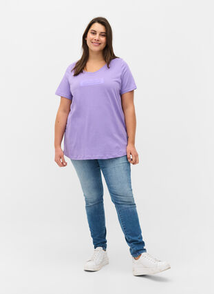 T-shirt en coton à manches courtes avec imprimé, Paisley Purple TEXT, Model image number 3