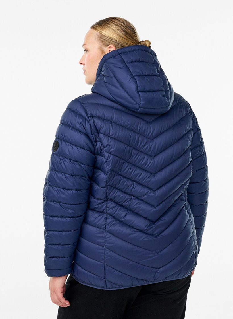 Doudoune l&eacute;g&egrave;re matelass&eacute;e &agrave; capuche, Bleu, Model image number 2