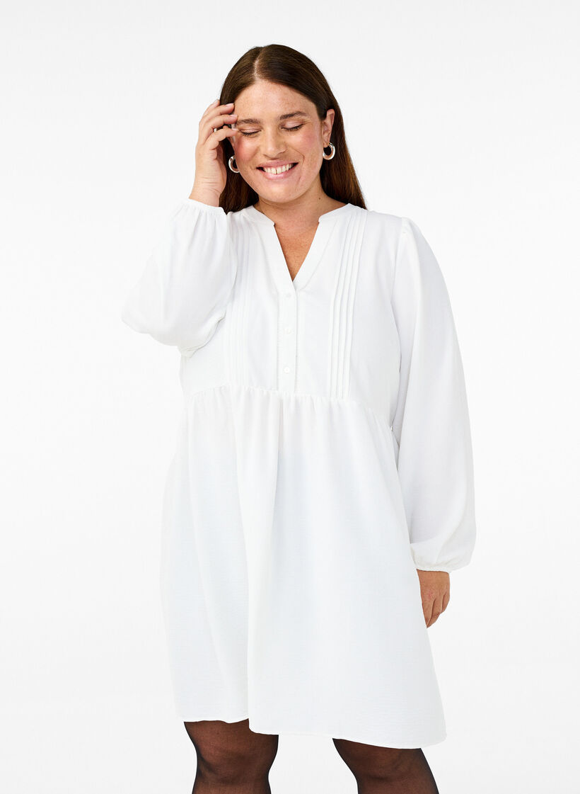 FLASH - Robe courte avec des plis et des manches longues, Blanc, Model image number 0