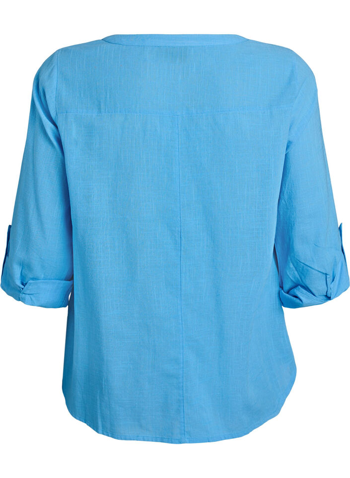 Chemisier en coton avec col en V, Bleu, Packshot image number 1