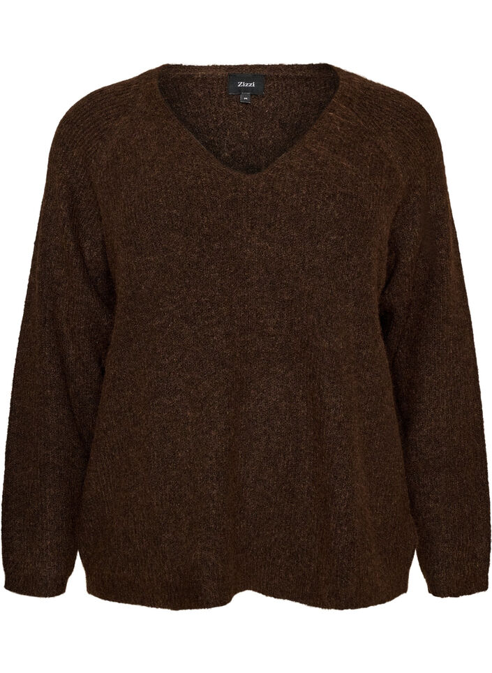 Blouse en maille avec col en V et manches raglan, Marron, Packshot image number 0