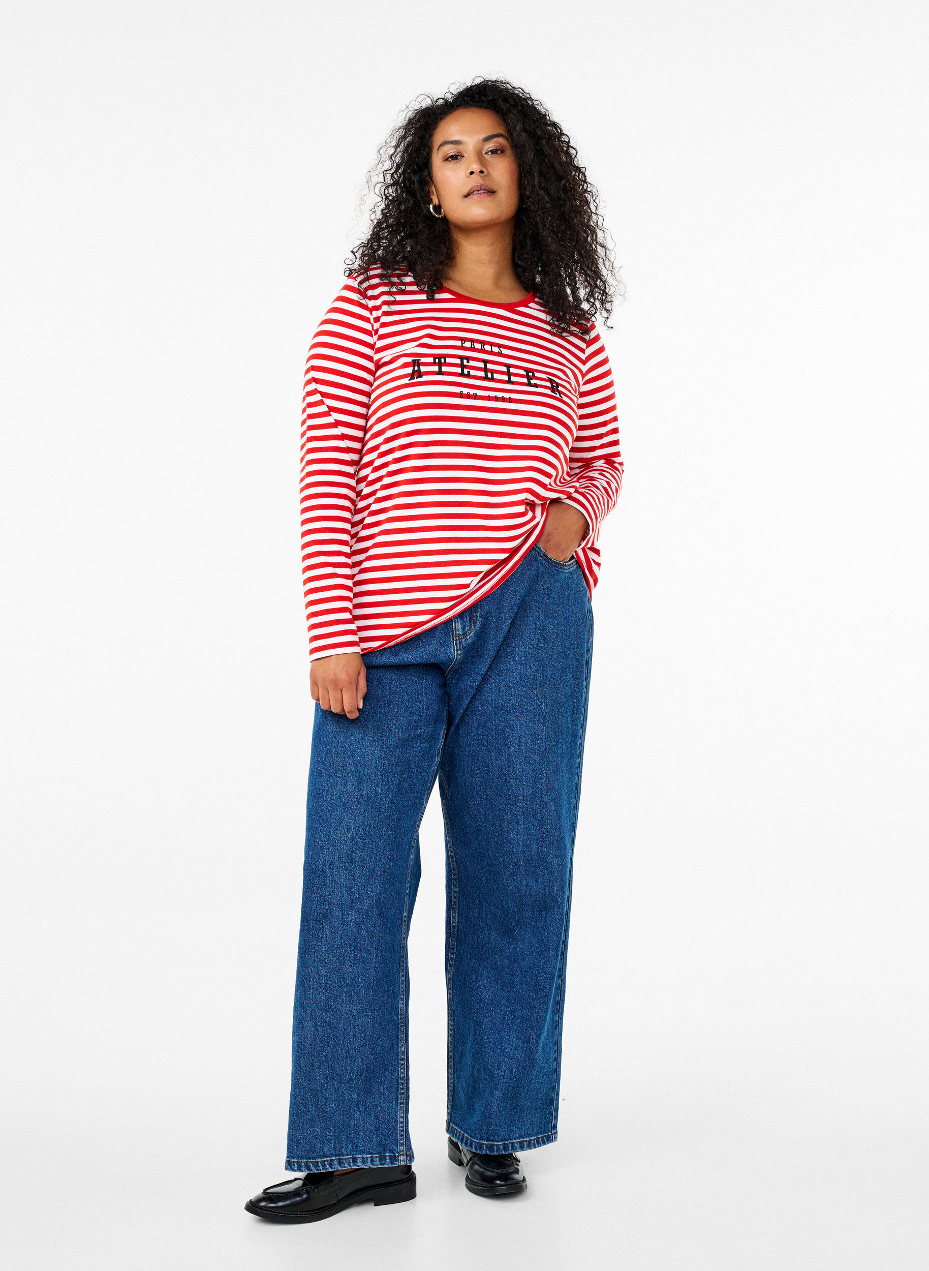 Zizzi Chemisier &agrave; rayures et motif, Whitew.FlameS.Stripe, Model image number 2