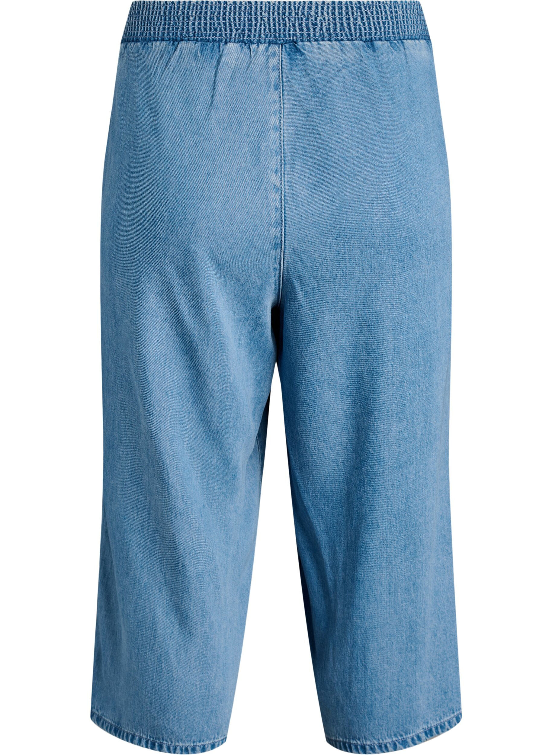 ZizziLyocell culotte broek met wijde pijpen en denimlook, Blauw, Packshot image number 1