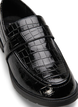 Wijde croco loafers van leer, Black, Packshot image number 3