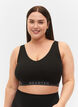 Soutien-gorge en coton non rembourr&eacute; avec impression de texte, Black/Upper Font, Model image number 0