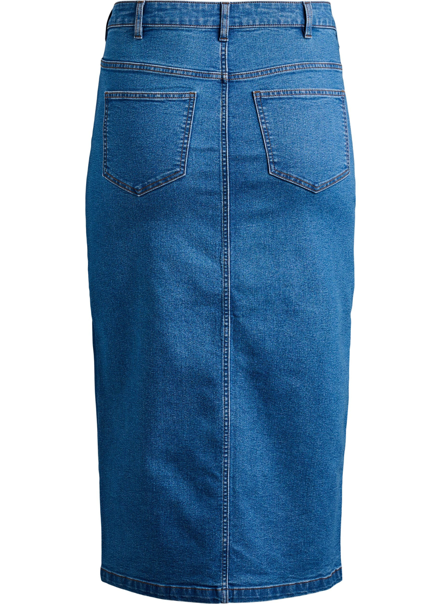 ZizziFLASH - Halflange denimrok met een voorsplit, Blauw, Packshot image number 1