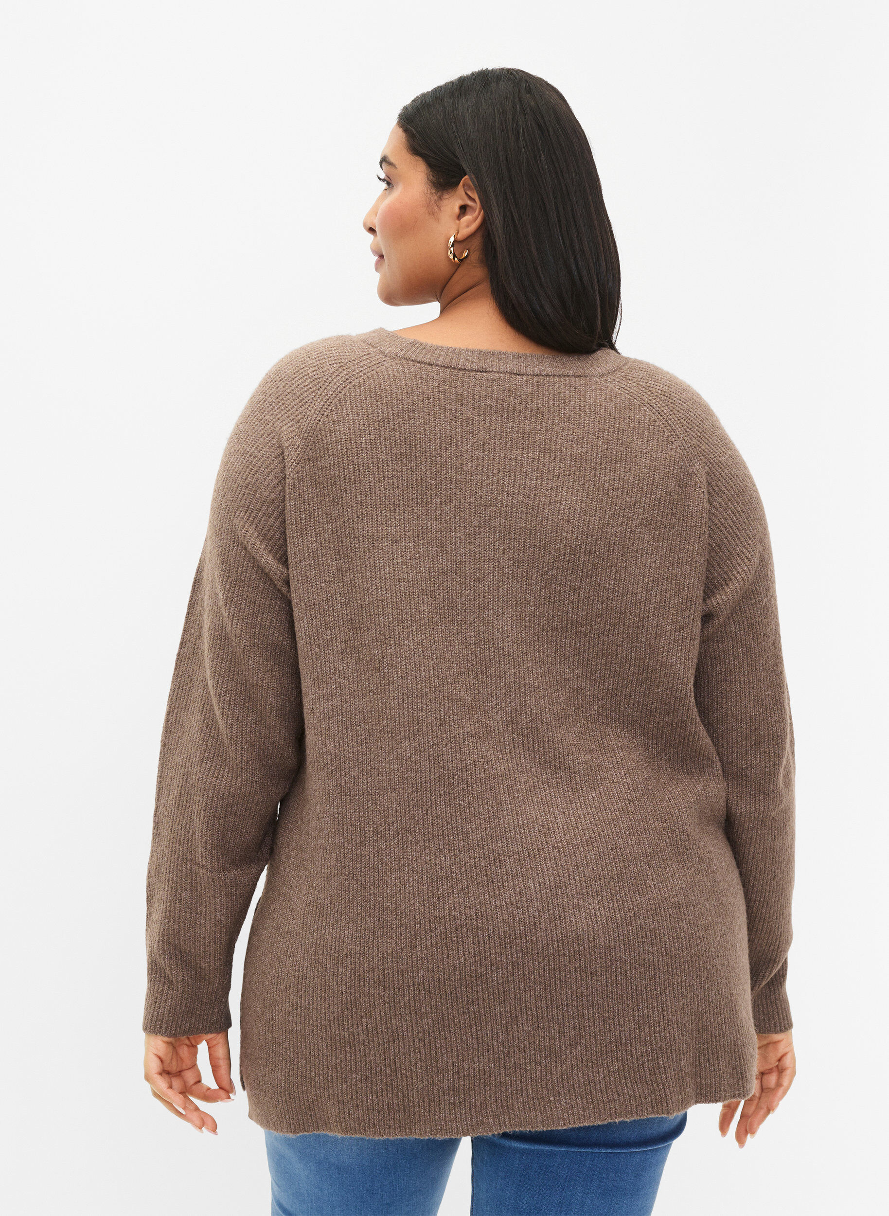 ZizziGem&ecirc;leerde pullover met zijsplit, Walnut/White Mel., Model image number 1