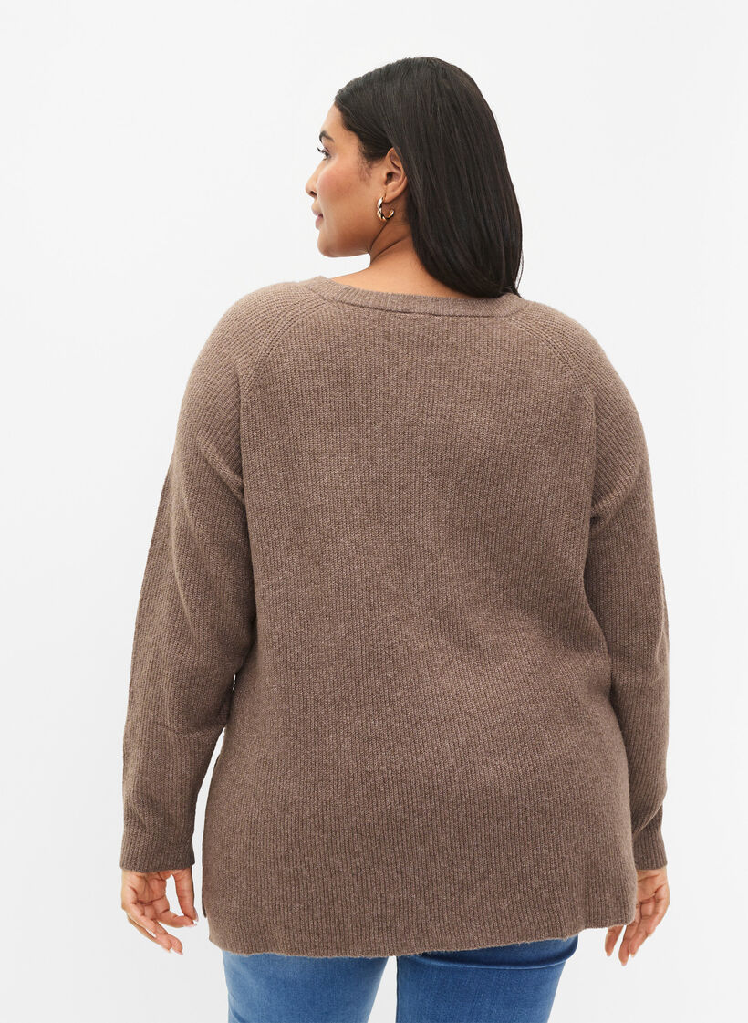 Gemêleerde pullover met zijsplit, Walnut/White Mel., Model image number 1