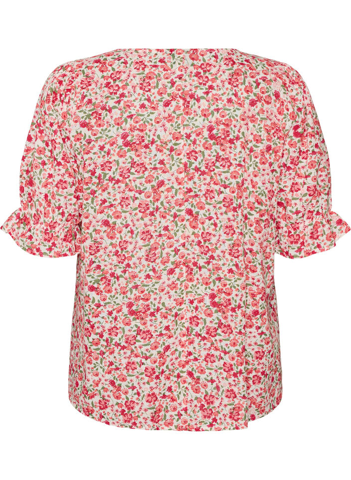 Blouse en coton avec encolure carr&eacute;e, Rouge, Packshot image number 1