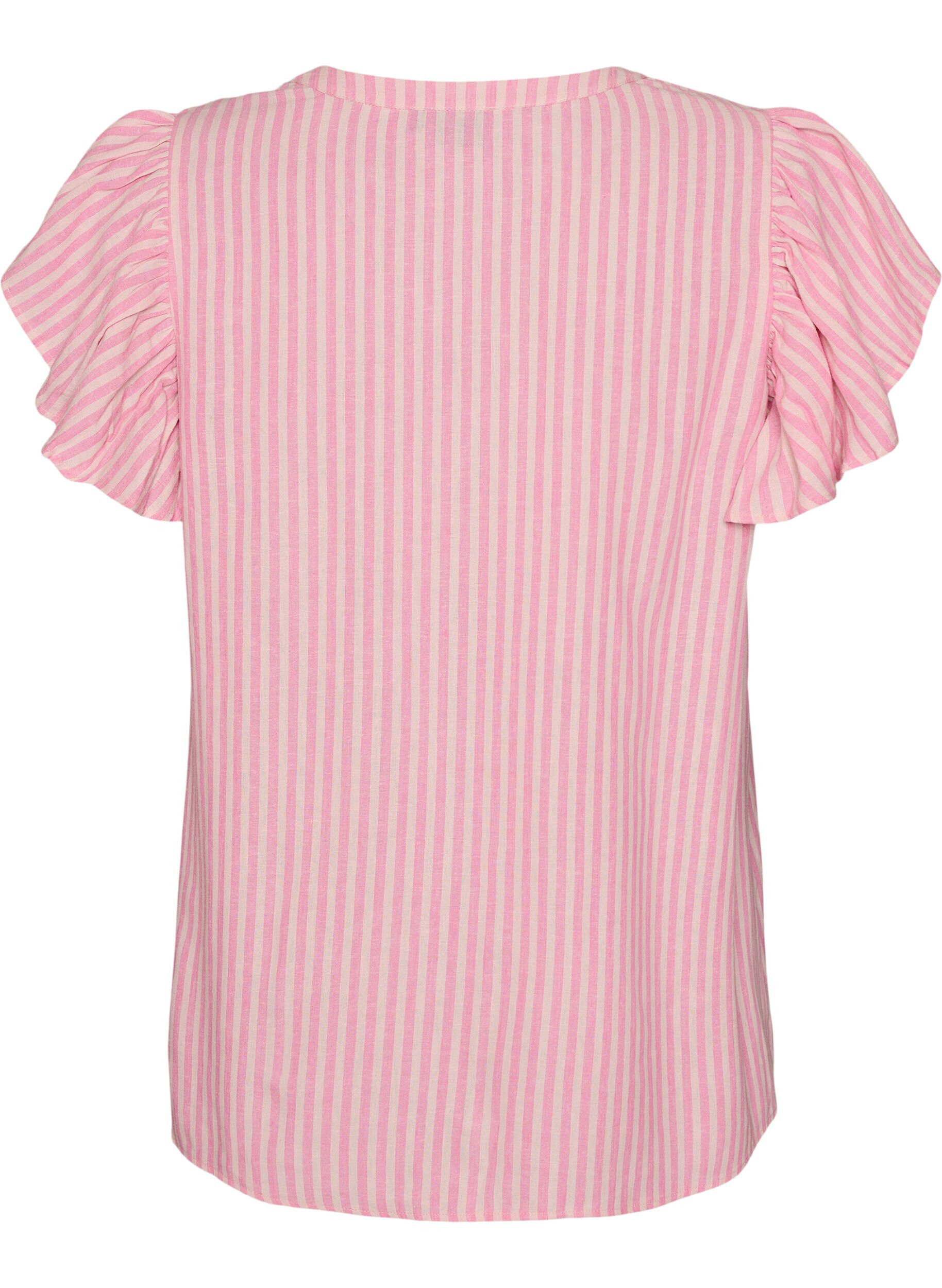 ZizziViscose en linnen blouse met ruches aan de mouwen, Roze, Packshot image number 1