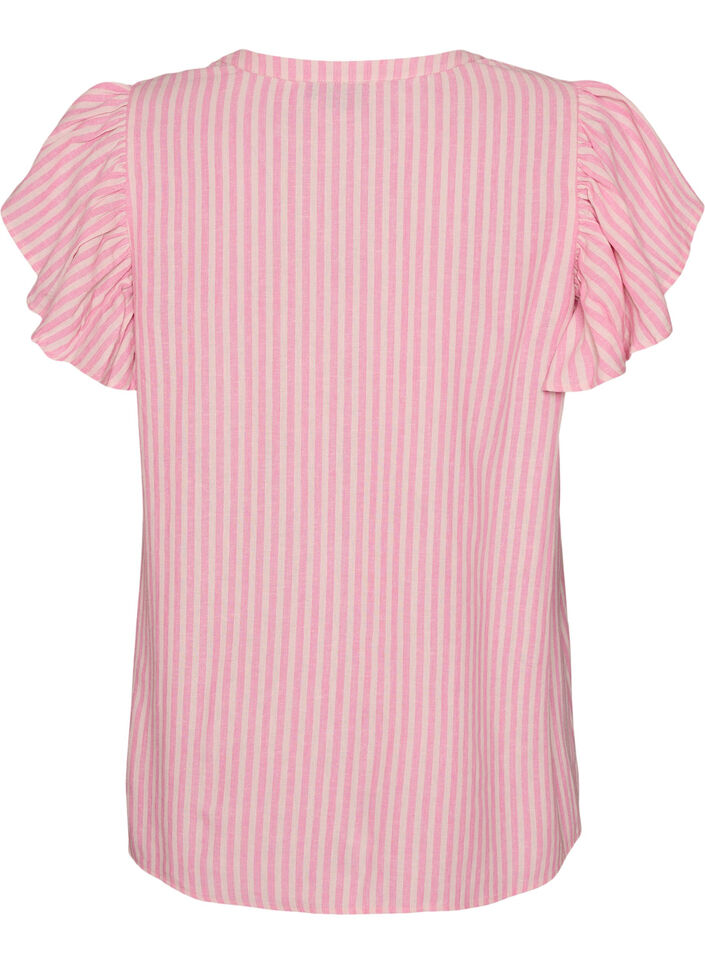 Viscose en linnen blouse met ruches aan de mouwen, Roze, Packshot image number 1