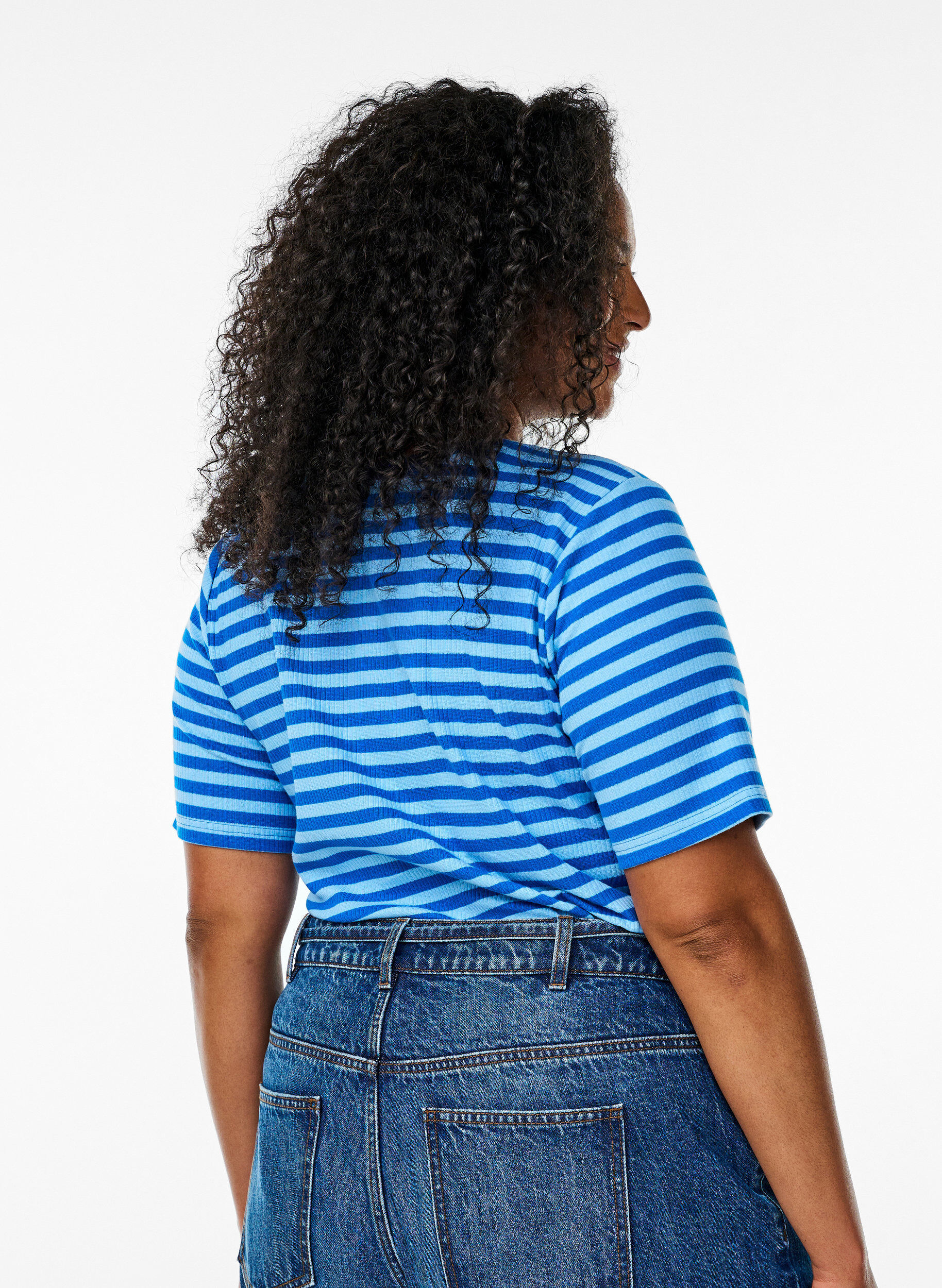 ZizziGestreept T-shirt met geribbelde textuur, Blauw, Model image number 2