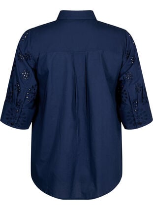 Shirtblouse met Engels borduurwerk en 3/4-mouwen, Navy Blazer, Packshot image number 1