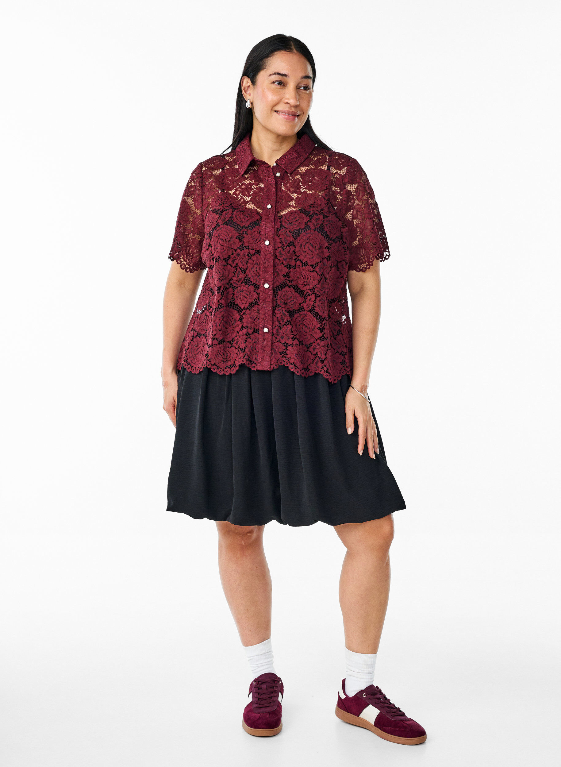 ZizziKorte ballonrok met een elastische taille, Zwart, Model image number 1