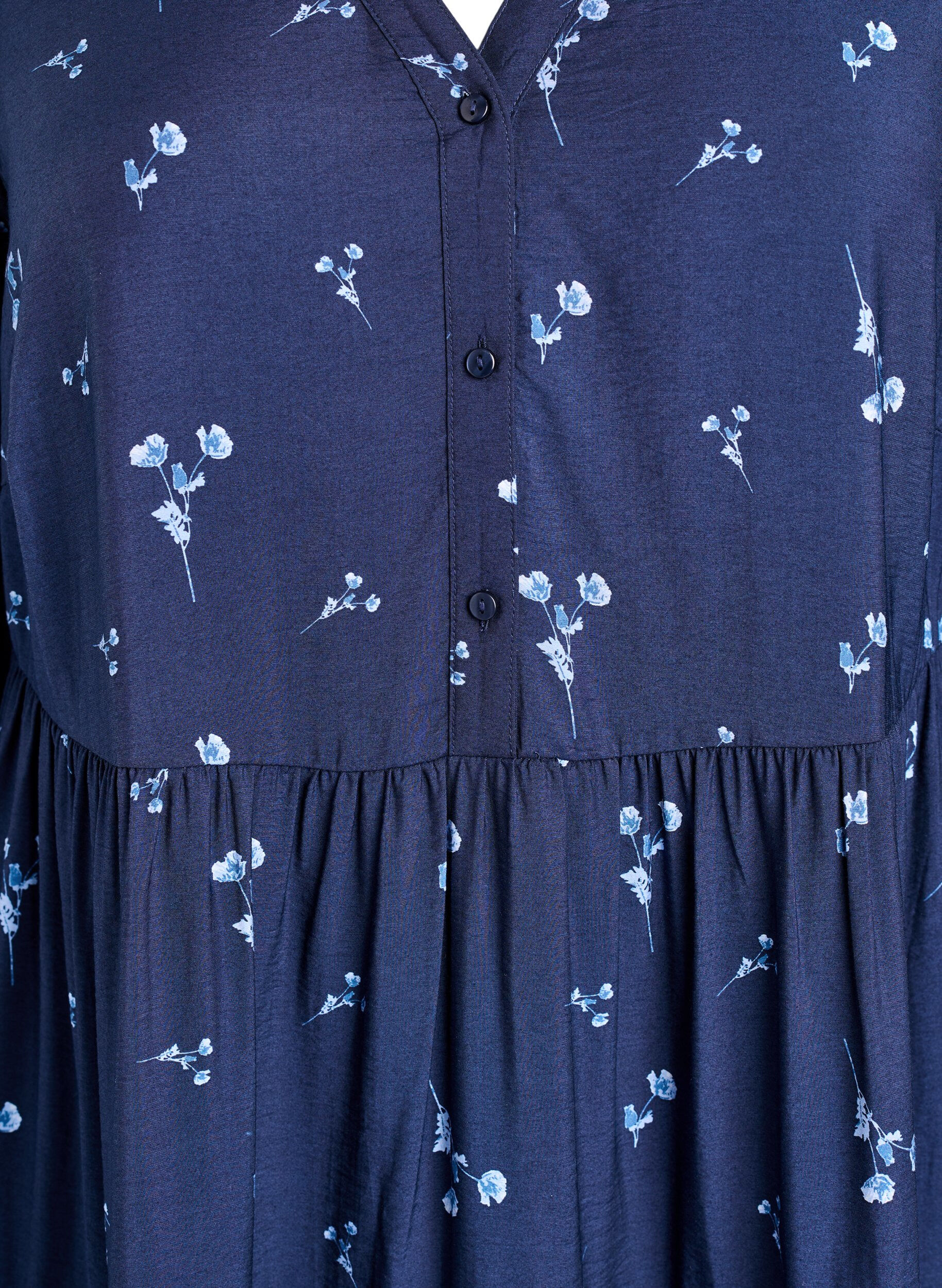 Zizzi Robe midi avec col en V et coupe &eacute;vas&eacute;e, Bleu, Packshot image number 2