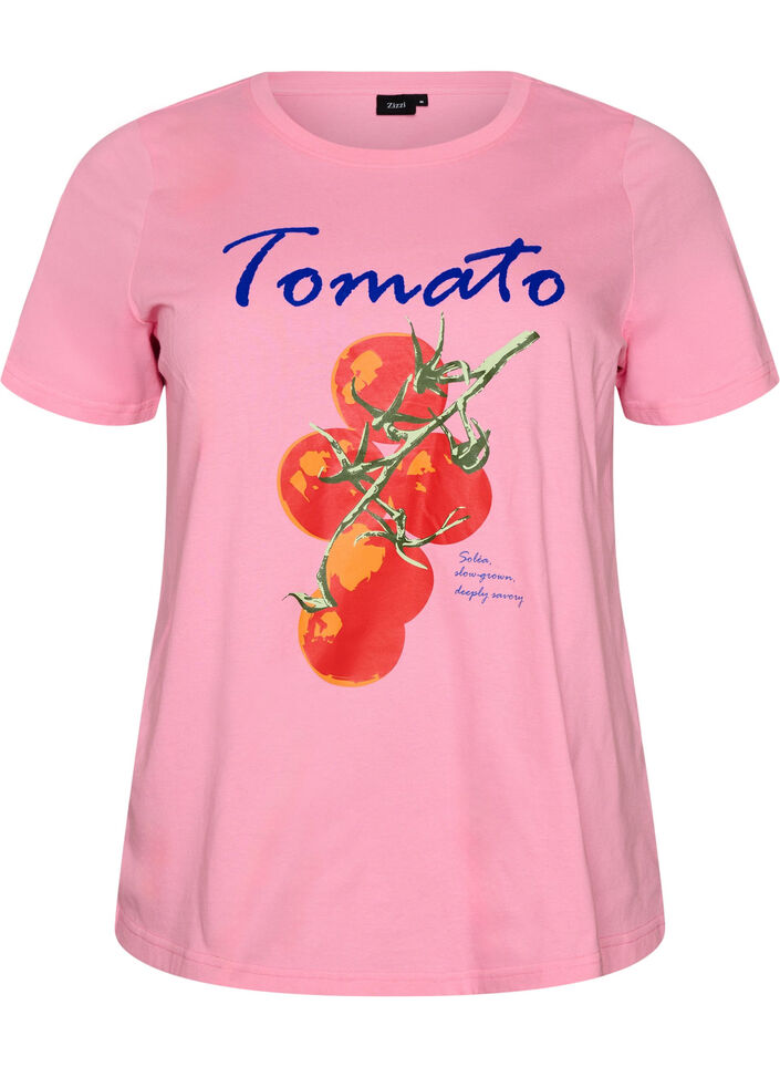 T-shirt van biologisch katoen met tomatenprint, Roze, Packshot image number 0
