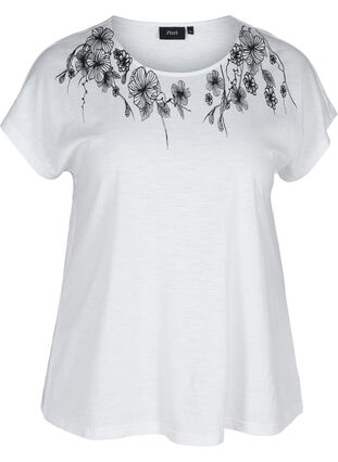 Haut en coton avec détails imprimés, Bright White FLOWER, Packshot image number 0