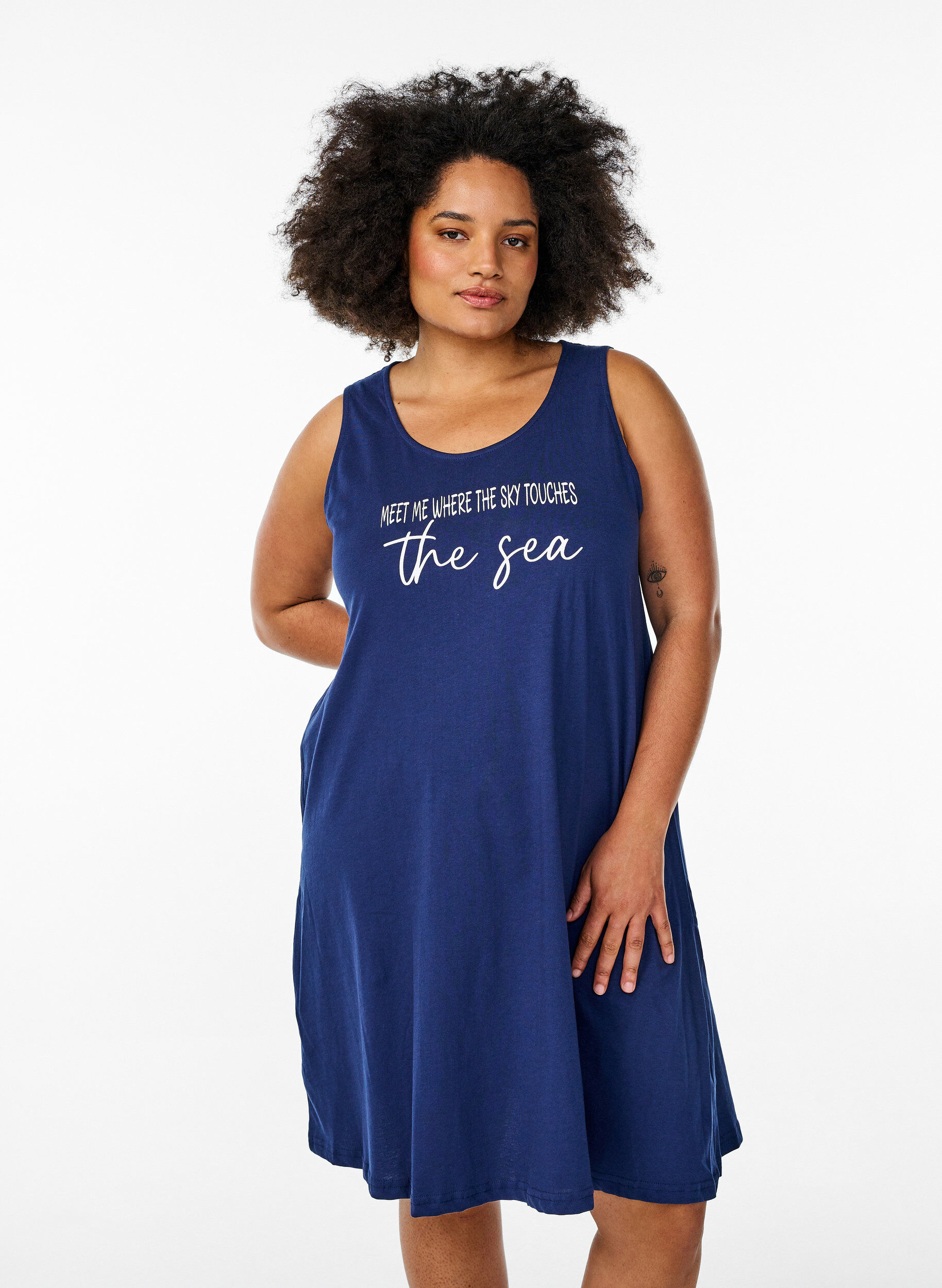 ZizziMouwloze A-lijn jurk, Blauw, Model image number 0