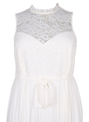 Mouwloze jurk met kant en plooien, Bright White, Packshot image number 2
