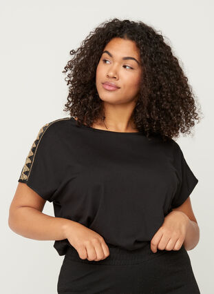 T-shirt met korte mouwen en pailletten, Black, Model image number 0