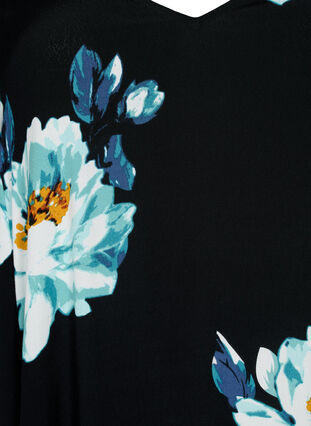 Jurk in viscose met bloemenprint en korte mouwen, Black Big Flower, Packshot image number 2