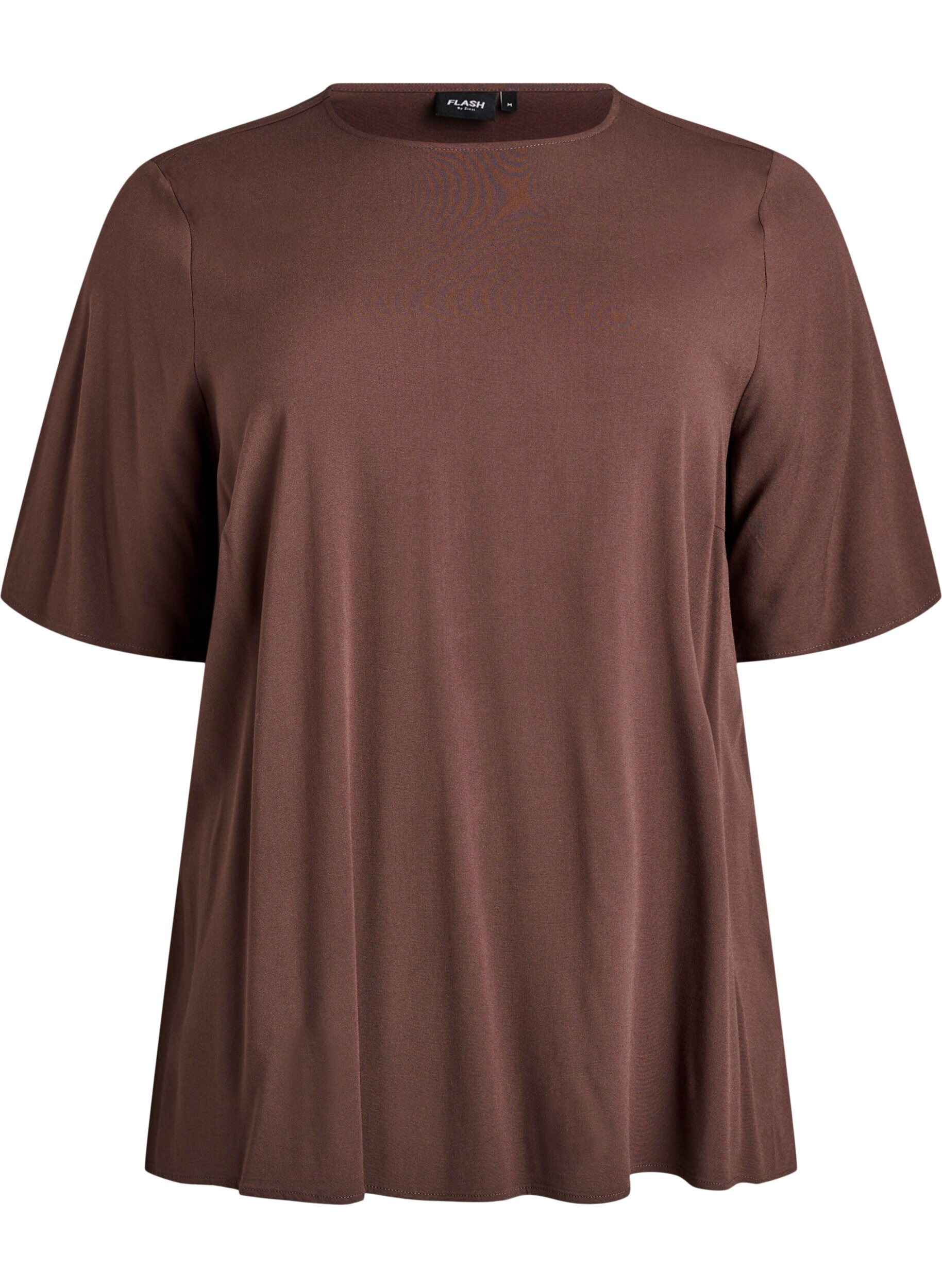 ZizziFLASH - Geweven blouse met korte mouwen en ronde hals, Bruin, Packshot image number 0