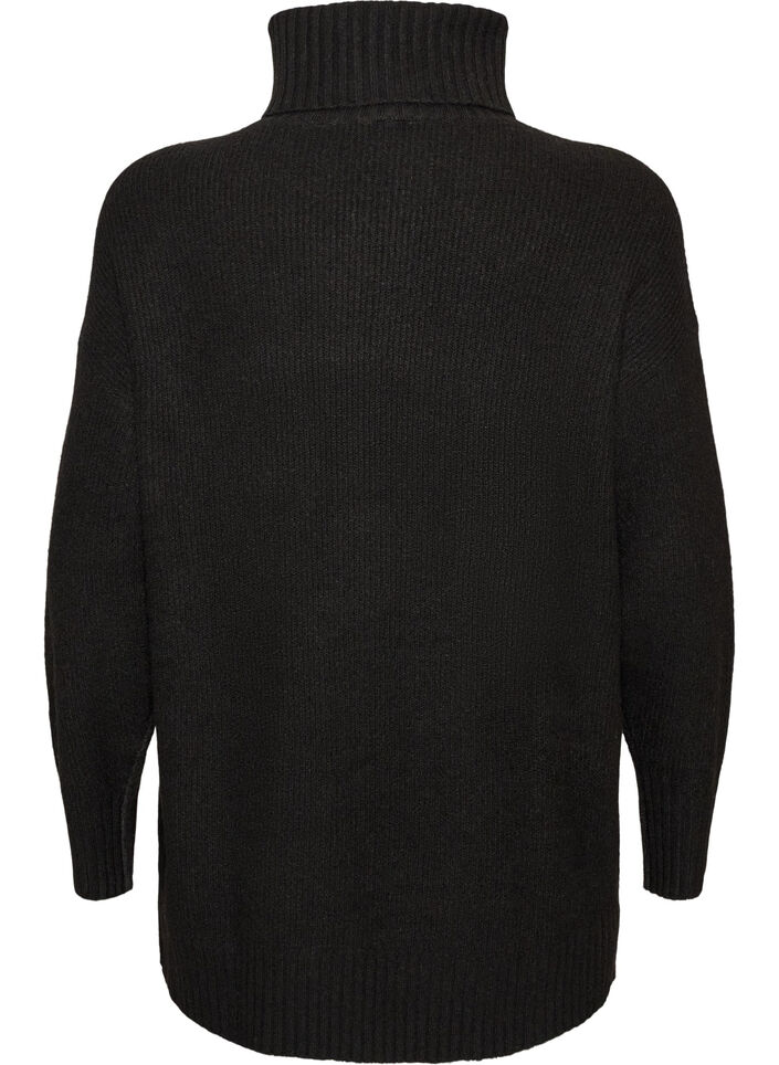Pull en maille l&acirc;che avec col roul&eacute;, Noir, Packshot image number 1