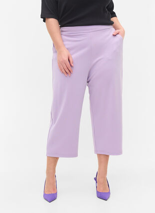Pantalon culotte uni avec poches, Orchid Bloom, Model image number 2