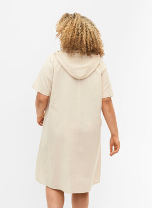 Robe à capuche en coton mélangé et lin, Sandshell, Model image number 1