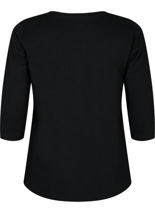 T-shirt en coton de base à manches 3/4, Black, Packshot image number 1