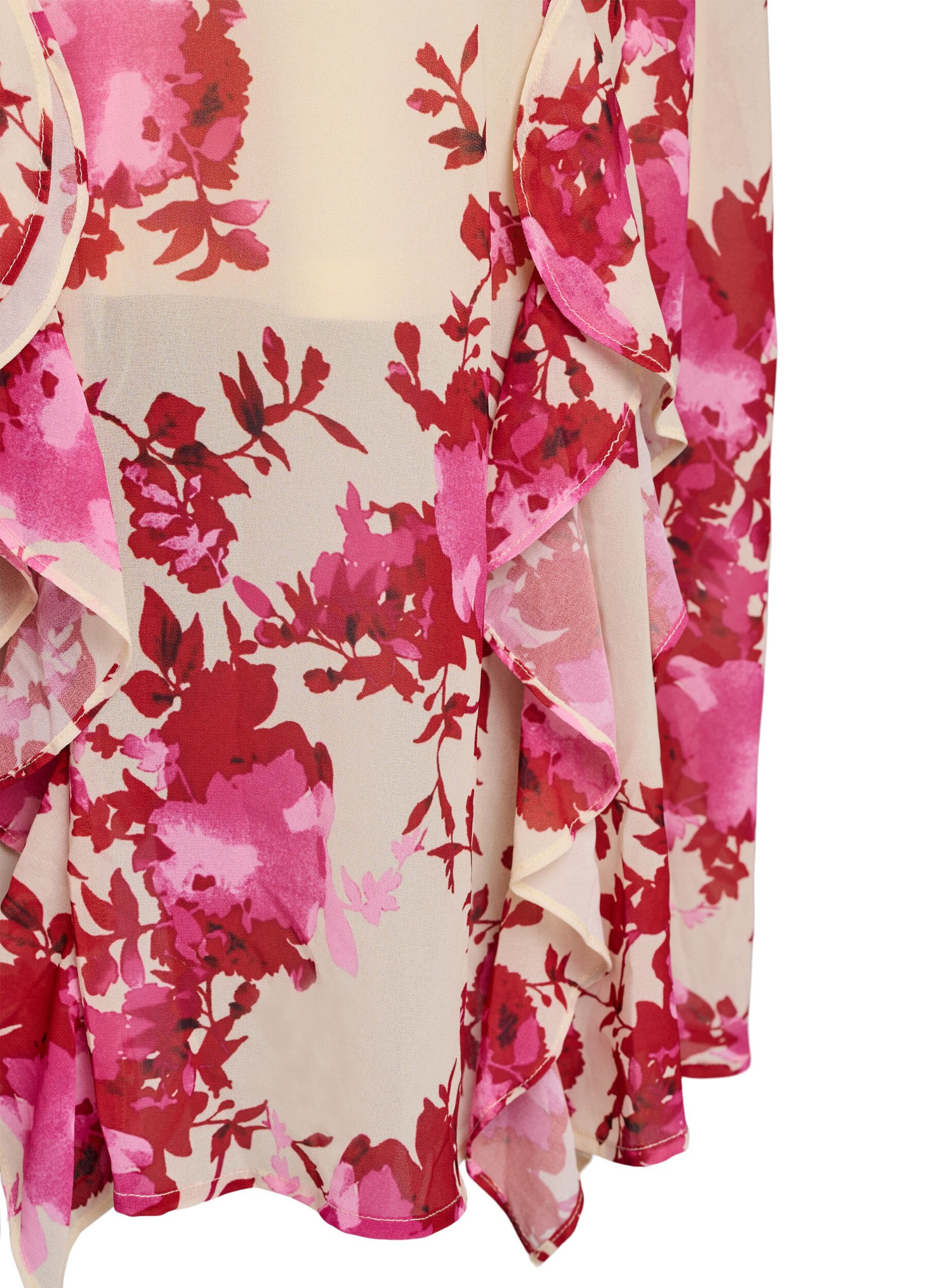 ZizziBloemenprint chiffon jurk met ruches en een V-hals, 9990, Packshot image number 3