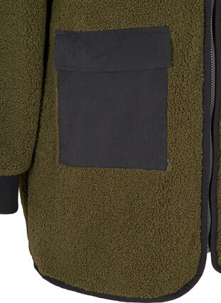 Winterjas in teddy met hoge kraag en zakken, Forest Night w Black, Packshot image number 3