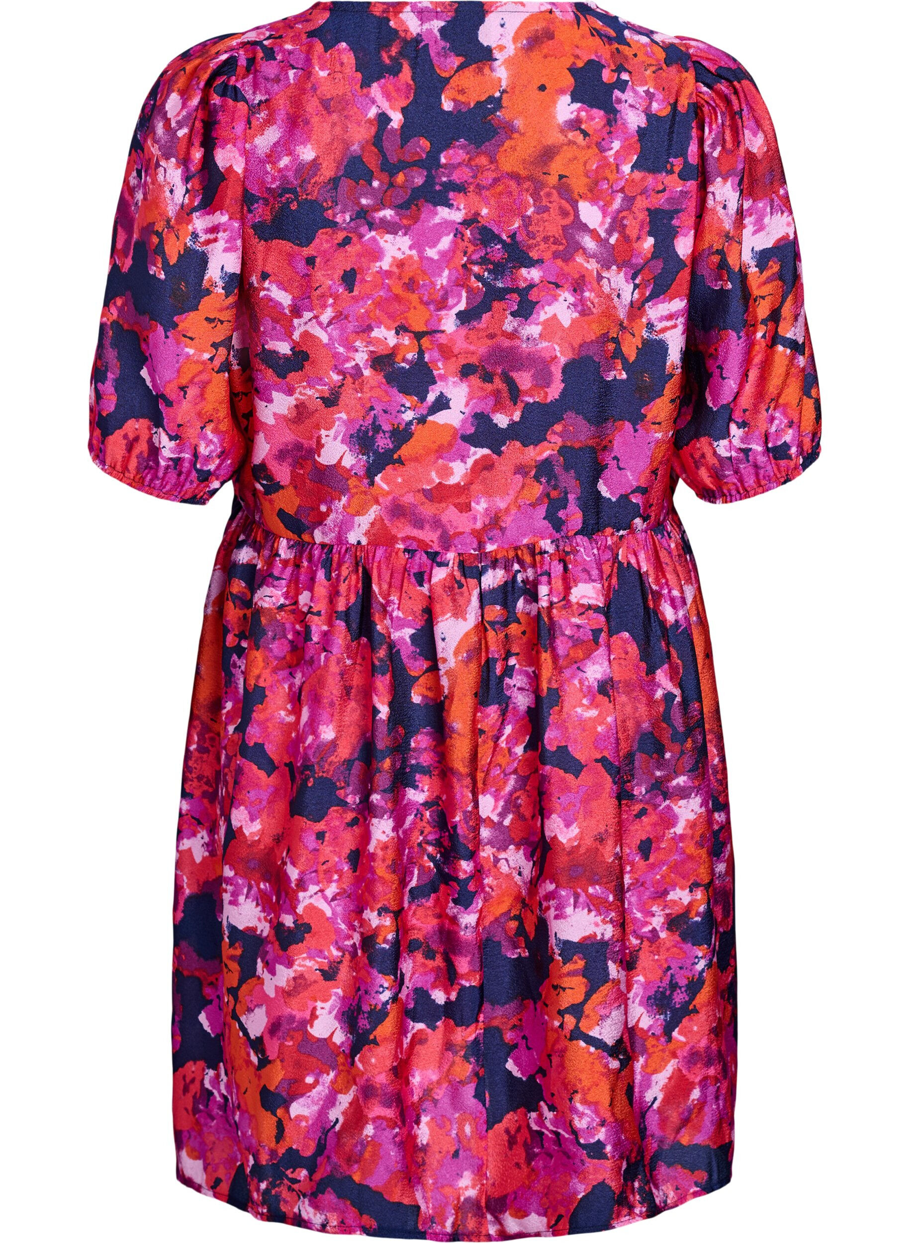 Zizzi Robe courte avec imprim&eacute; et col en V, Rose, Packshot image number 1